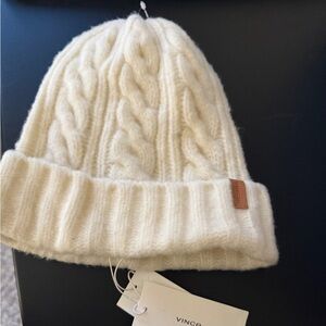 Vince white beanie cable knit hat NWT